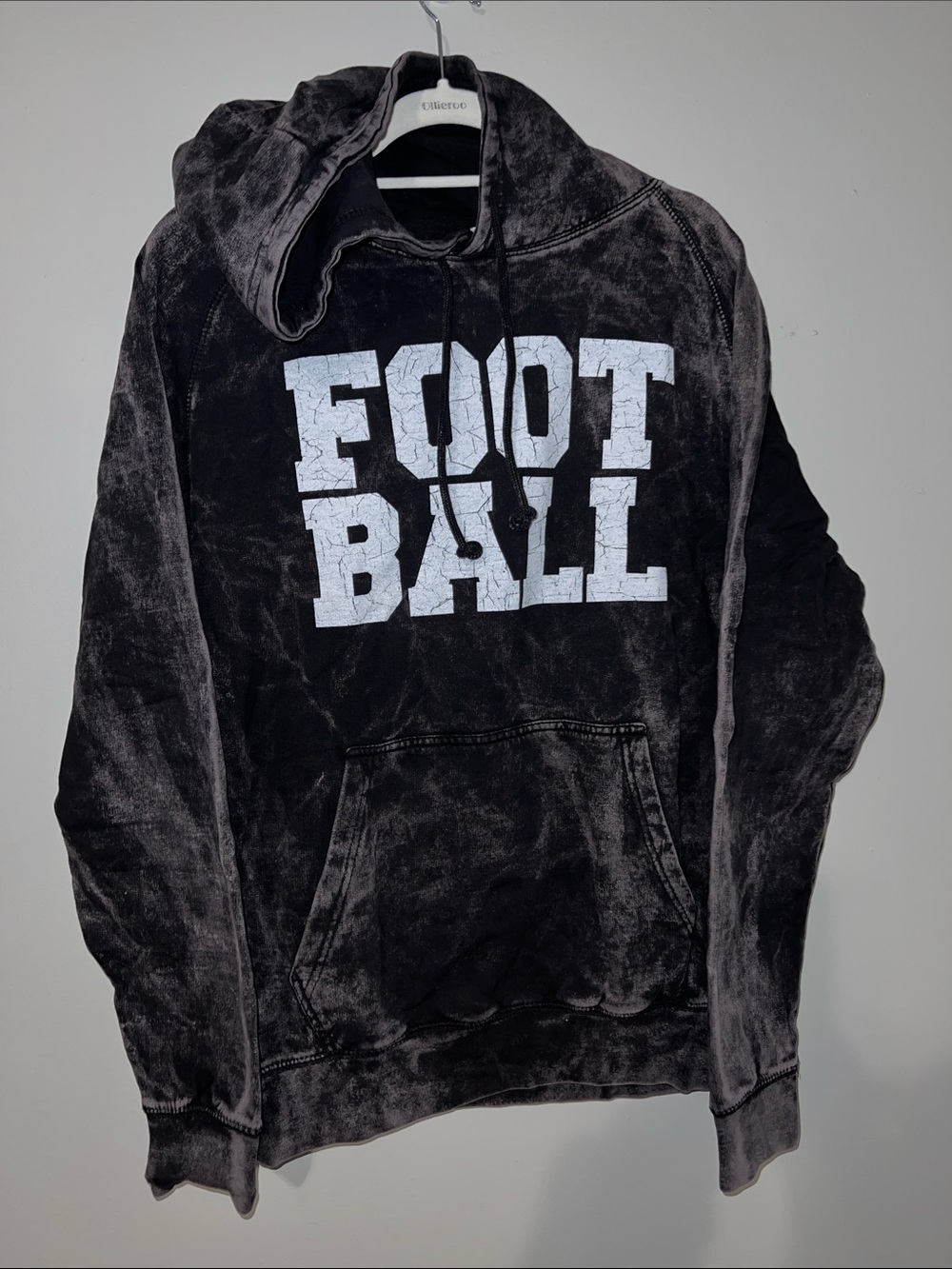 Vintage Black Washed "FOOTBALL" Pullover Hoodie Lane Seven Size M